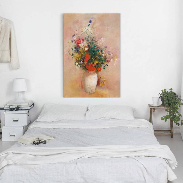 Leinwand Kunstdruck Odilon Redon - Vase mit Blumen (rosenfarbener Hintergrund)