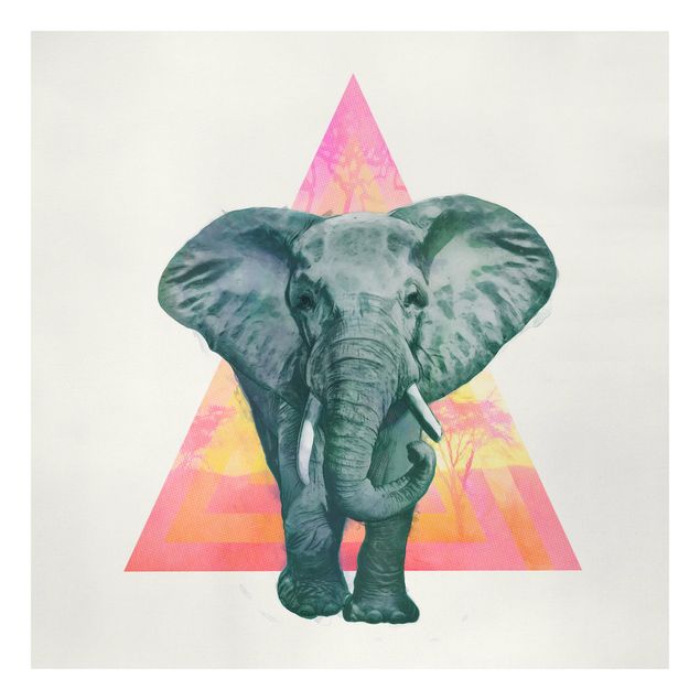 Leinwand Kunstdruck Illustration Elefant vor Dreieck Malerei