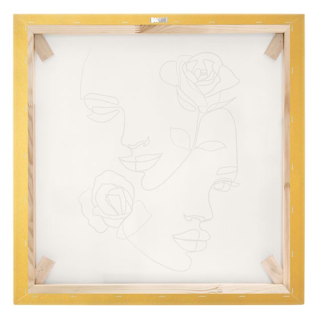 Wandbilder Wohnzimmer modern Line Art Gesichter Frauen Rosen Schwarz Weiß