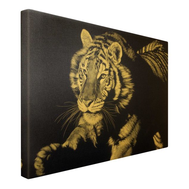 Tierbilder auf Leinwand Tiger im Sonnenlicht vor Schwarz