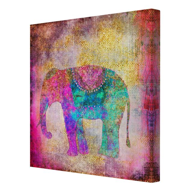 Wandbilder Wohnzimmer modern Bunte Collage - Indischer Elefant