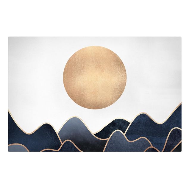 Abstrakte Leinwandbilder Goldene Sonne blaue Wellen