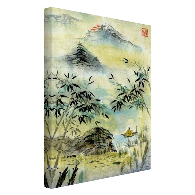 Leinwandbilder Natur Japanische Aquarell Zeichnung Bambuswald