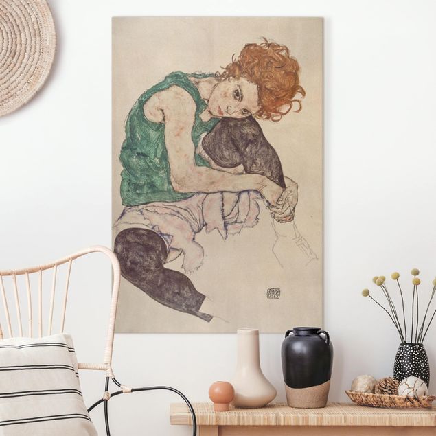 Leinwandbilder XXL Egon Schiele - Sitzende Frau mit hochgezogenem Knie