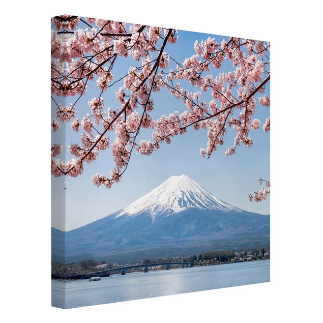 Wandbilder Blumen Kirschblüten mit Berg Fuji