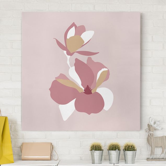 Wandbilder XXL Line Art Blüten Pastell Rosa