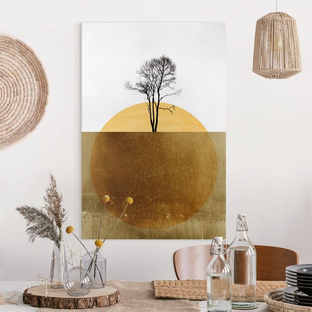 Leinwand Bilder XXL Goldene Sonne mit Baum