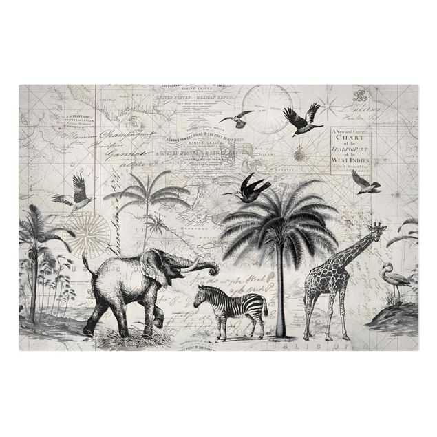 Wandbilder Zebra Vintage Collage - Exotische Landkarte