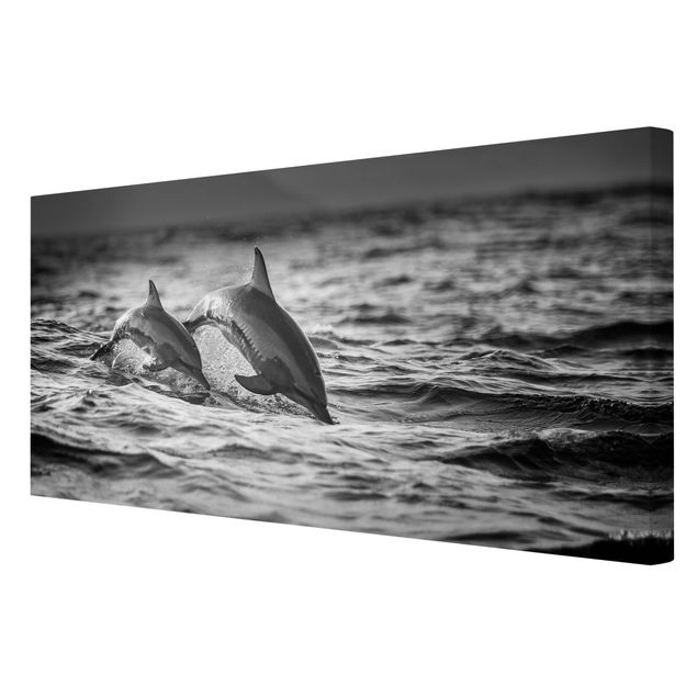 Moderne Leinwandbilder Wohnzimmer Zwei springende Delfine