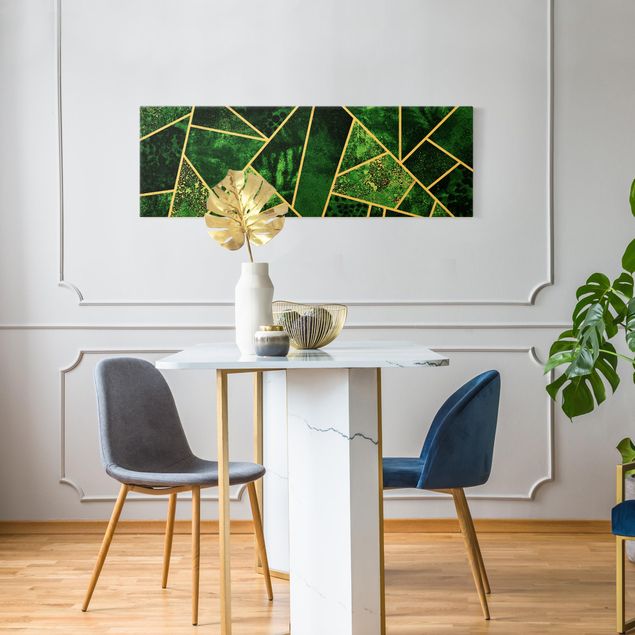 Wandbilder abstrakt Goldene Geometrie - Dunkler Smaragd