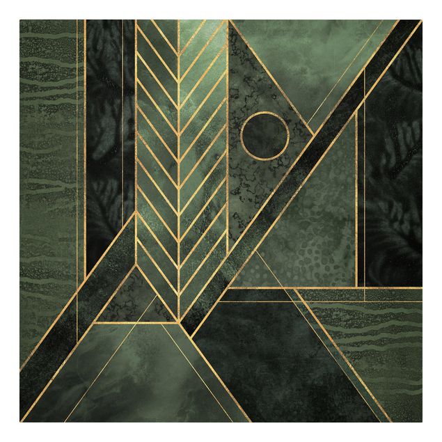 Leinwandbild Kunstdruck Geometrische Formen Smaragd Gold