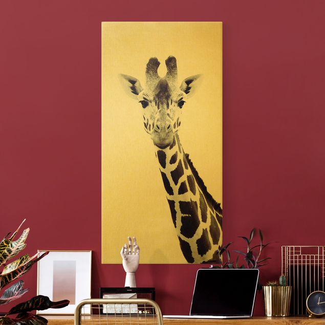 Leinwandbild Kunstdruck Giraffen Portrait in Schwarz-weiß