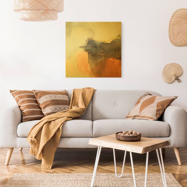 Moderne Leinwandbilder Wohnzimmer Aquarell Goldene Spitze II