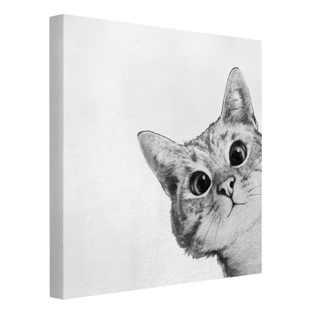Leinwandbilder Schwarz-Weiß Illustration Katze Zeichnung Schwarz Weiß