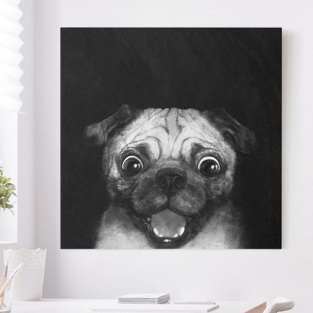Leinwand Bilder XXL Illustration Hund Mops Malerei auf Schwarz Weiß
