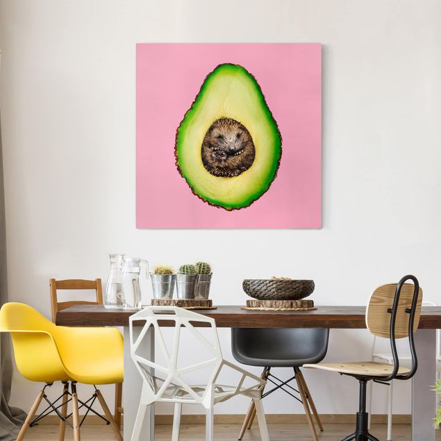 Leinwandbild Kunstdruck Avocado mit Igel