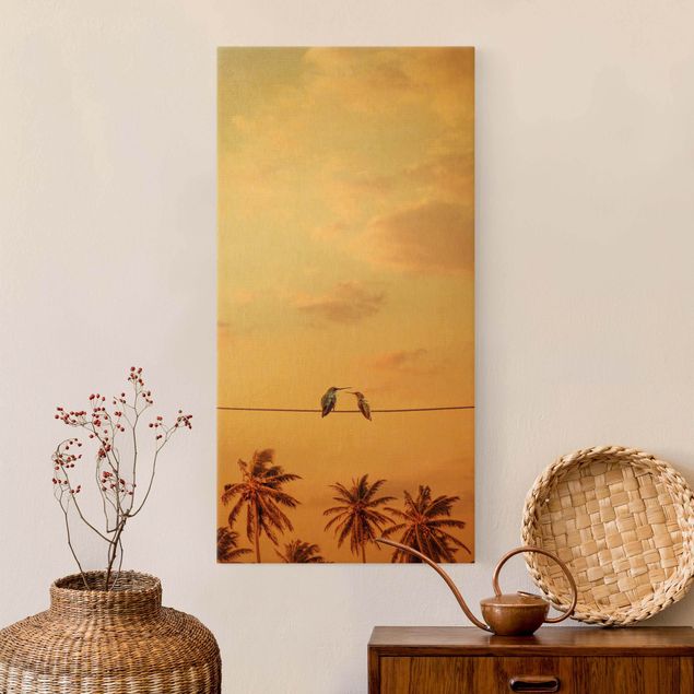 Wandbilder Tiere Sonnenuntergang mit Kolibris