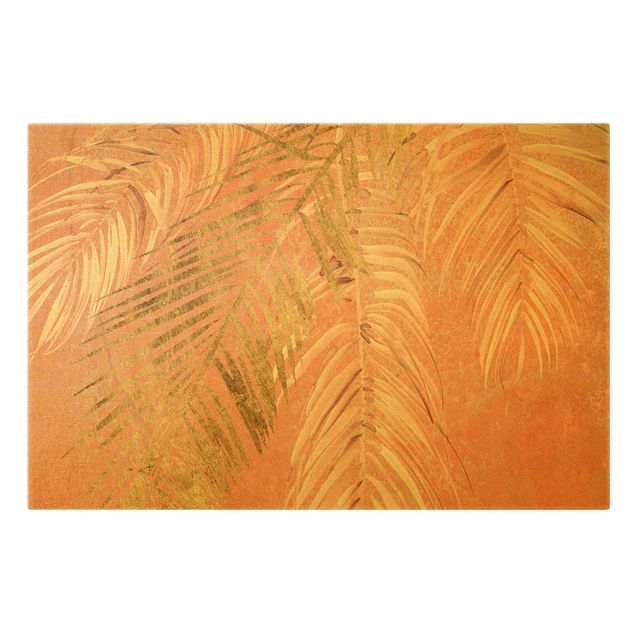 Schöne Wandbilder Palmenblätter Rosa und Gold I