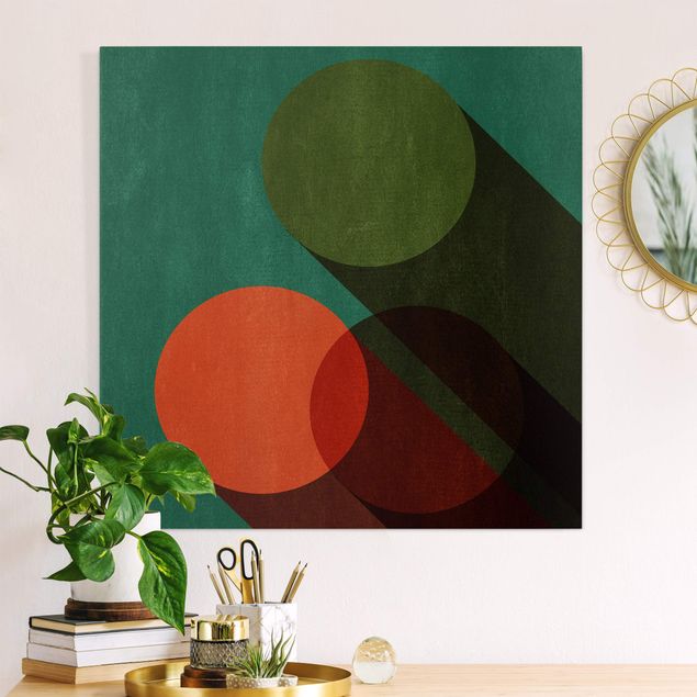 Leinwand Bilder XXL Abstrakte Formen - Kreise in Grün und Rot