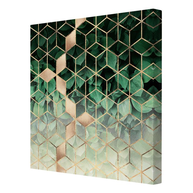 Leinwandbilder Muster Grüne Blätter goldene Geometrie