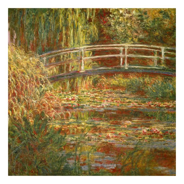Wandbilder Wald Claude Monet - Seerosenteich und japanische Brücke (Harmonie in rosa)