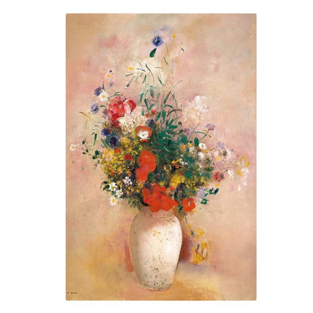 Leinwandbilder Wohnzimmer modern Odilon Redon - Vase mit Blumen (rosenfarbener Hintergrund)