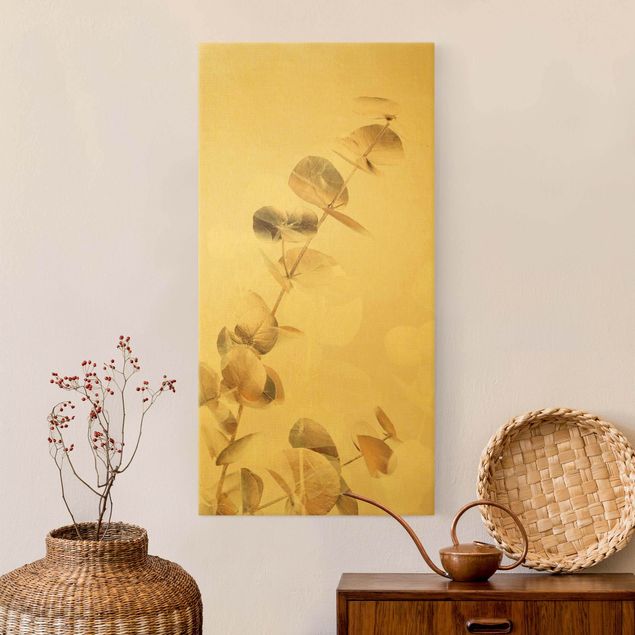 Wandbilder Goldene Eukalyptuszweige mit Weiß I
