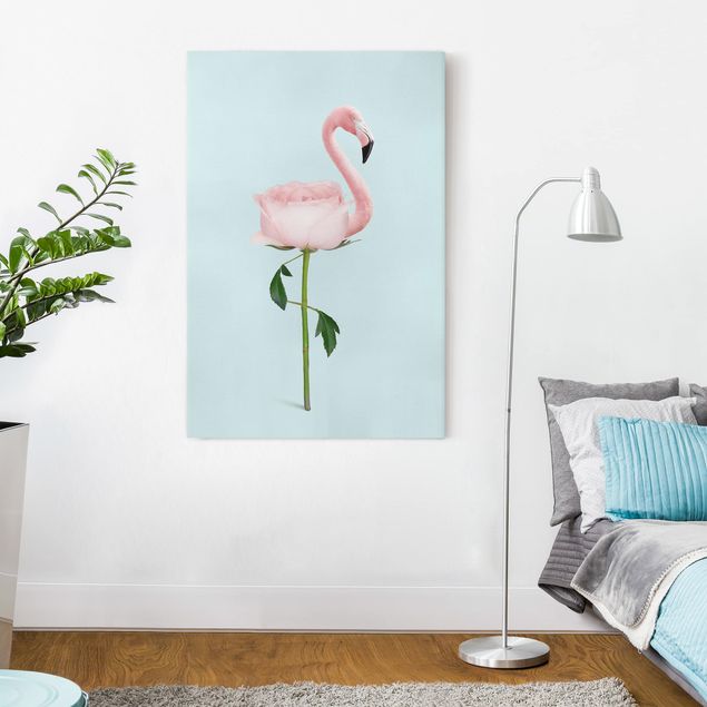Wandbilder Rosen Flamingo mit Rose