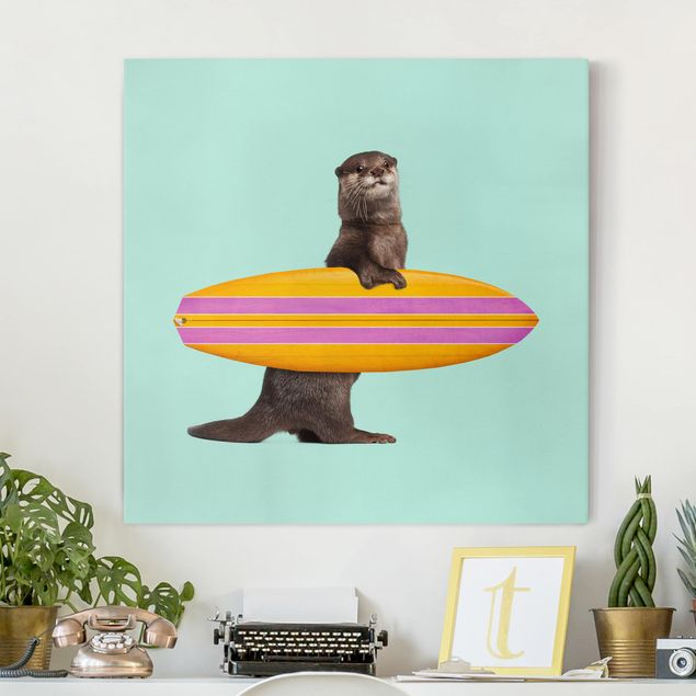 Leinwandbilder XXL Otter mit Surfbrett