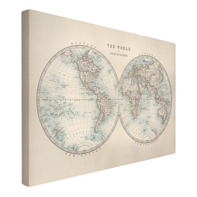 Weltkarten Leinwand Vintage Weltkarte Die zwei Hemispheren