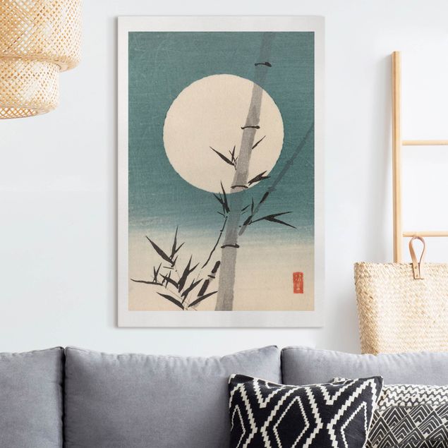 Leinwandbilder XXL Japanische Zeichnung Bambus und Mond