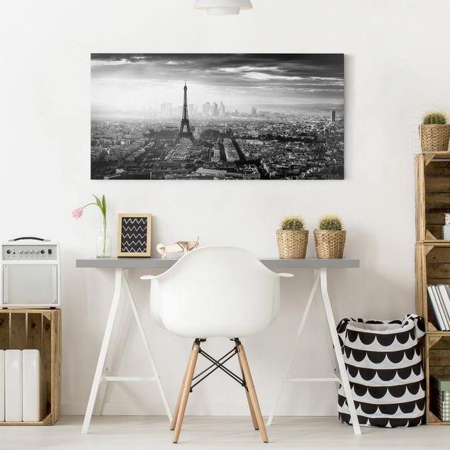 Leinwand Schwarz-Weiß Der Eiffelturm von Oben Schwarz-weiß