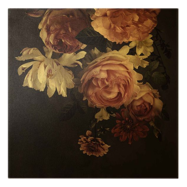 Bilder für die Wand Rosa Blumen auf Schwarz Vintage