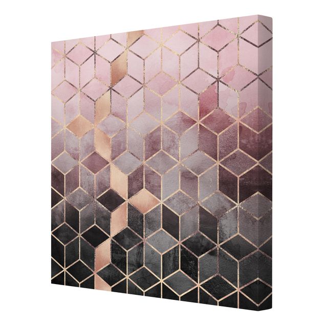 Wandbild Muster Rosa Grau goldene Geometrie