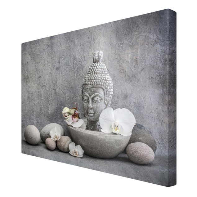 Schöne Leinwandbilder Zen Buddha, Orchideen und Steine
