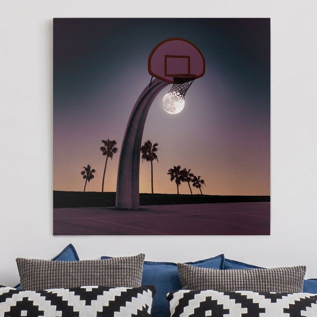 Leinwandbilder XXL Basketball mit Mond