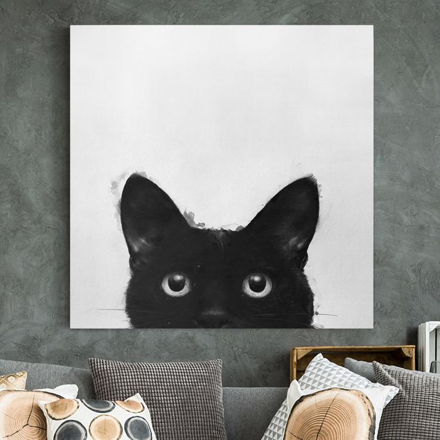 Leinwand Bilder XXL Illustration Schwarze Katze auf Weiß Malerei