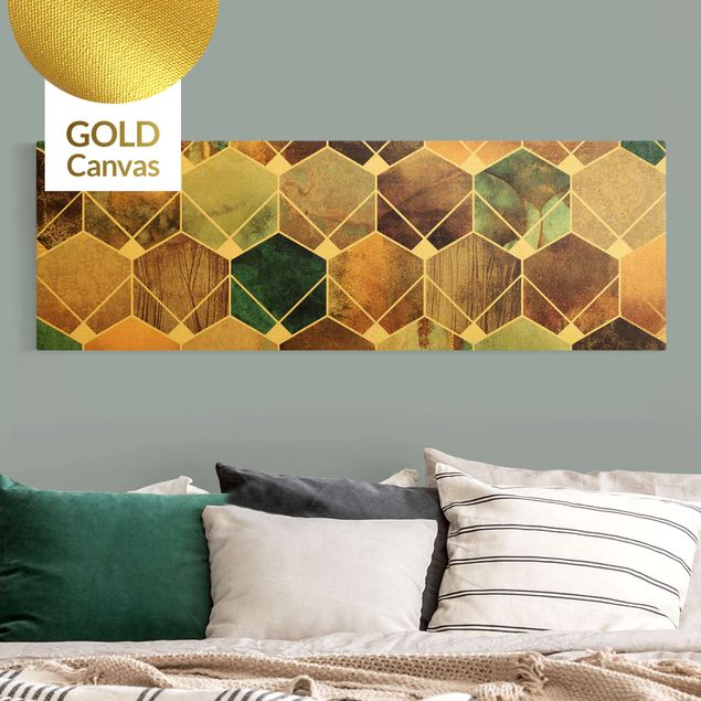 Wandbilder XXL Goldene Geometrie - Türkises Art Deco