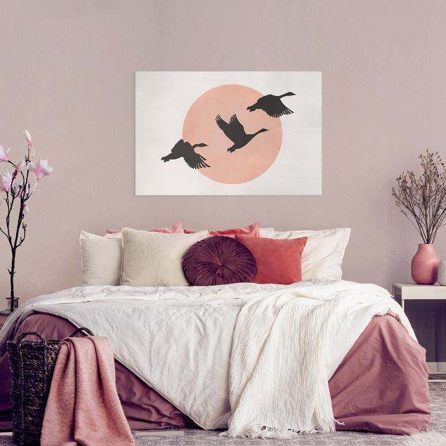 Wandbilder Vögel Vögel vor rosa Sonne III