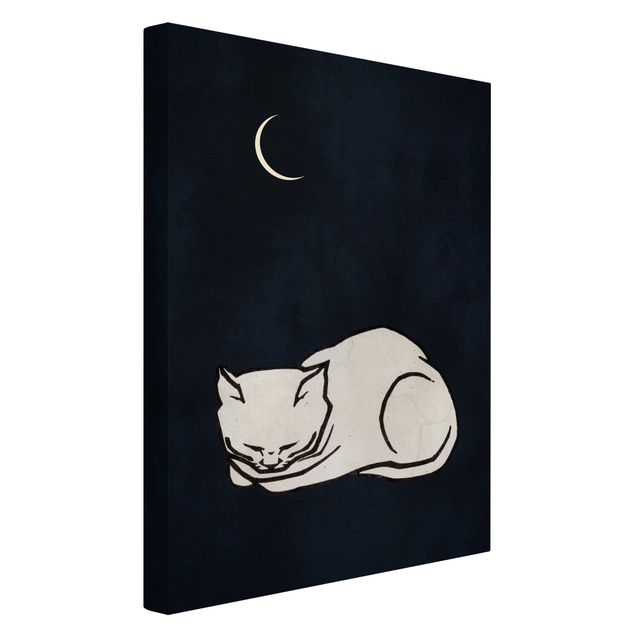 Leinwandbilder Schwarz-Weiß Schlafende Katze Illustration