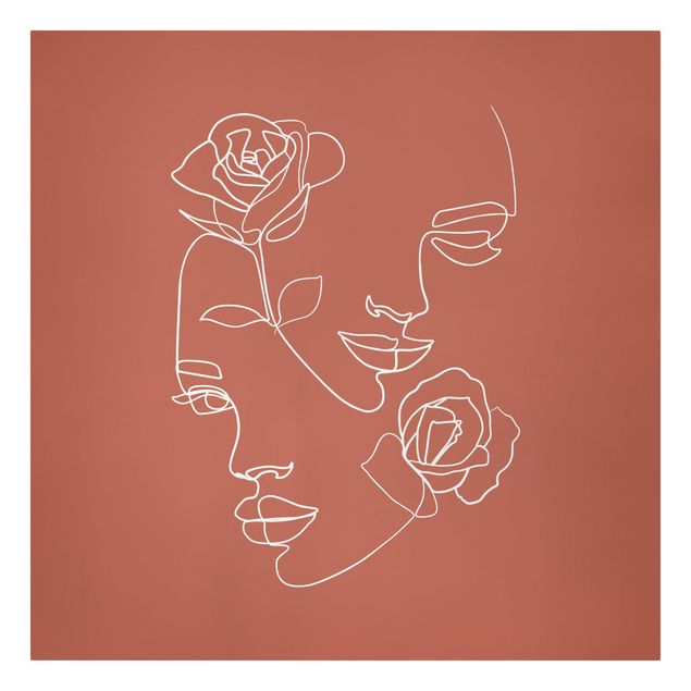 Kunstdrucke auf Leinwand Line Art Gesichter Frauen Rosen Kupfer