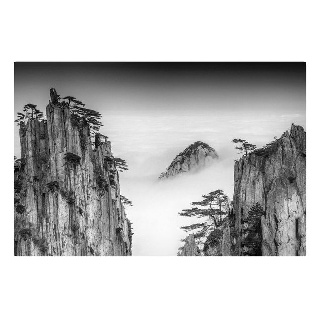 Leinwandbilder Landschaft Felsen im Nebel schwarz-weiß