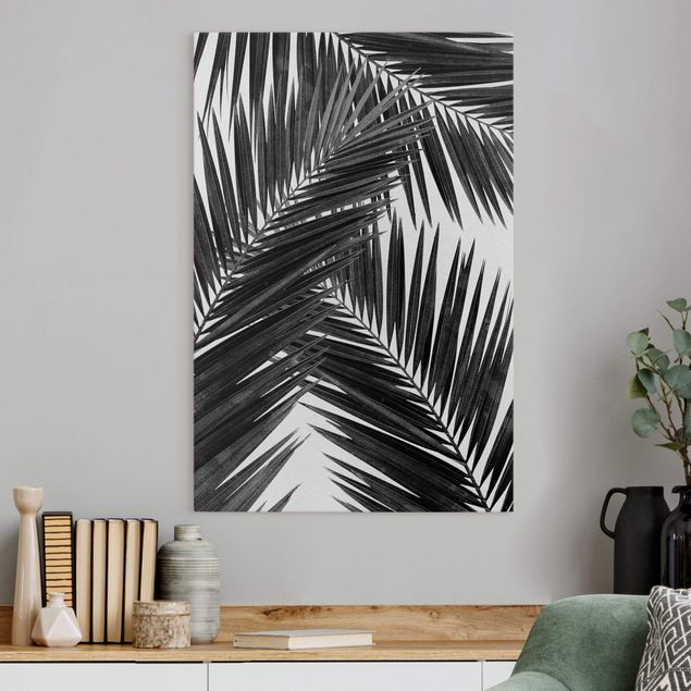 Wandbilder XXL Blick durch Palmenblätter schwarz weiß