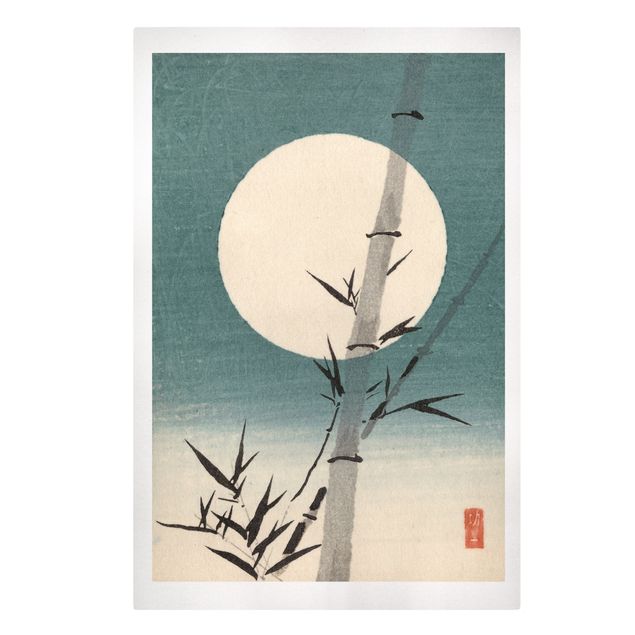 Leinwandbild Vintage Japanische Zeichnung Bambus und Mond