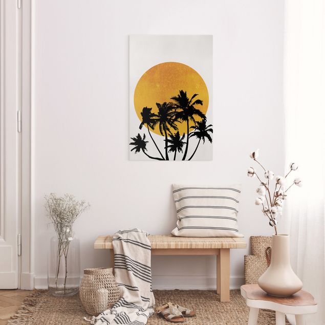 Wandbilder Sonnenuntergänge Palmen vor goldener Sonne