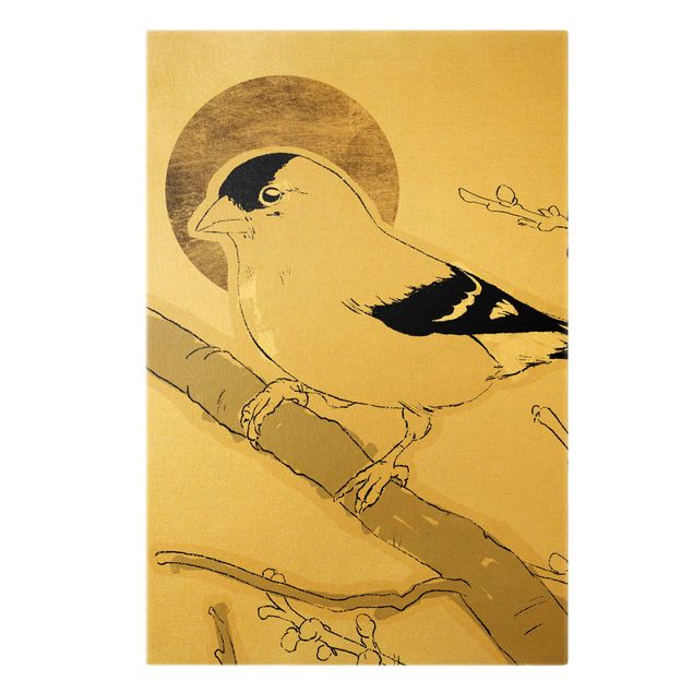 Wandbilder Vintage Vogel vor goldener Sonne II