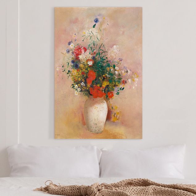 Leinwandbilder XXL Odilon Redon - Vase mit Blumen (rosenfarbener Hintergrund)