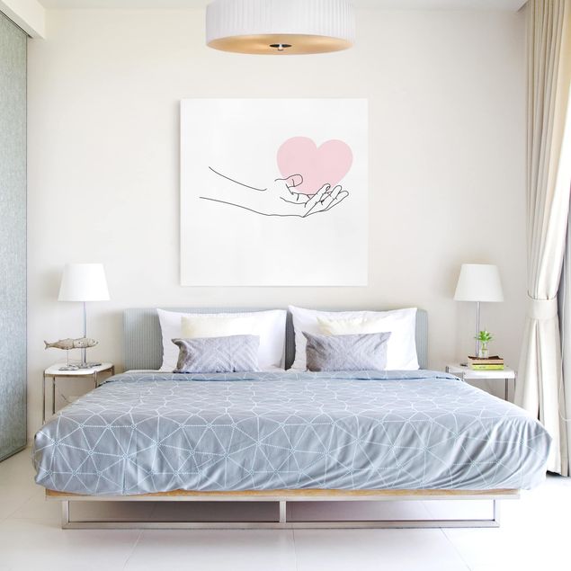 Wandbilder Wohnzimmer modern Hand mit Herz Line Art