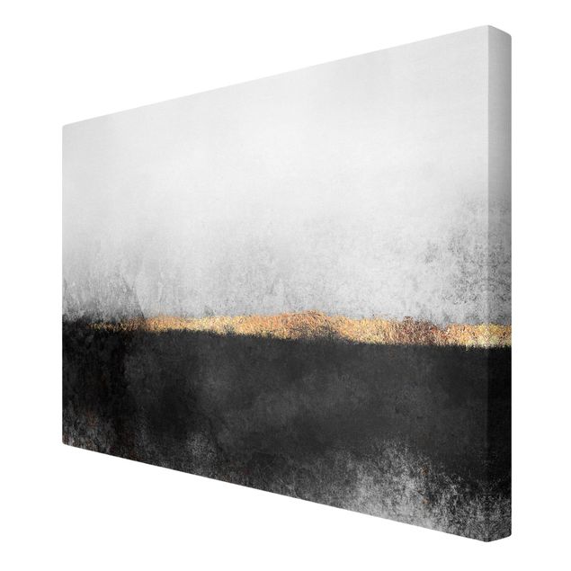 Leinwandbild Kunstdruck Abstrakter Goldener Horizont Schwarz Weiß