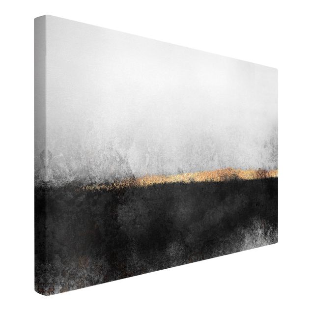 Abstrakte Leinwandbilder Abstrakter Goldener Horizont Schwarz Weiß
